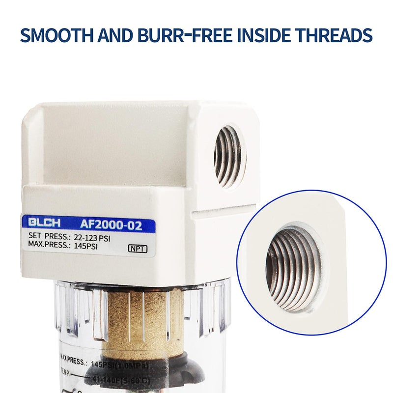 BLCH 1/4" NPT Air Line Dryer - Air Dryer for Compressor,Compressed Air Dryer Air Drying System AF2000-02Z Manual Drain Poly Bowl 0-160 PSI 5μm - Image 5